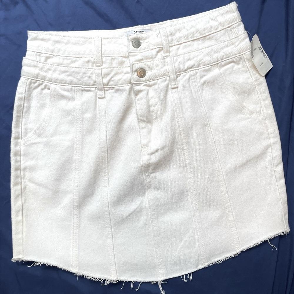 RENVY White Jean Skirt, Size S, White